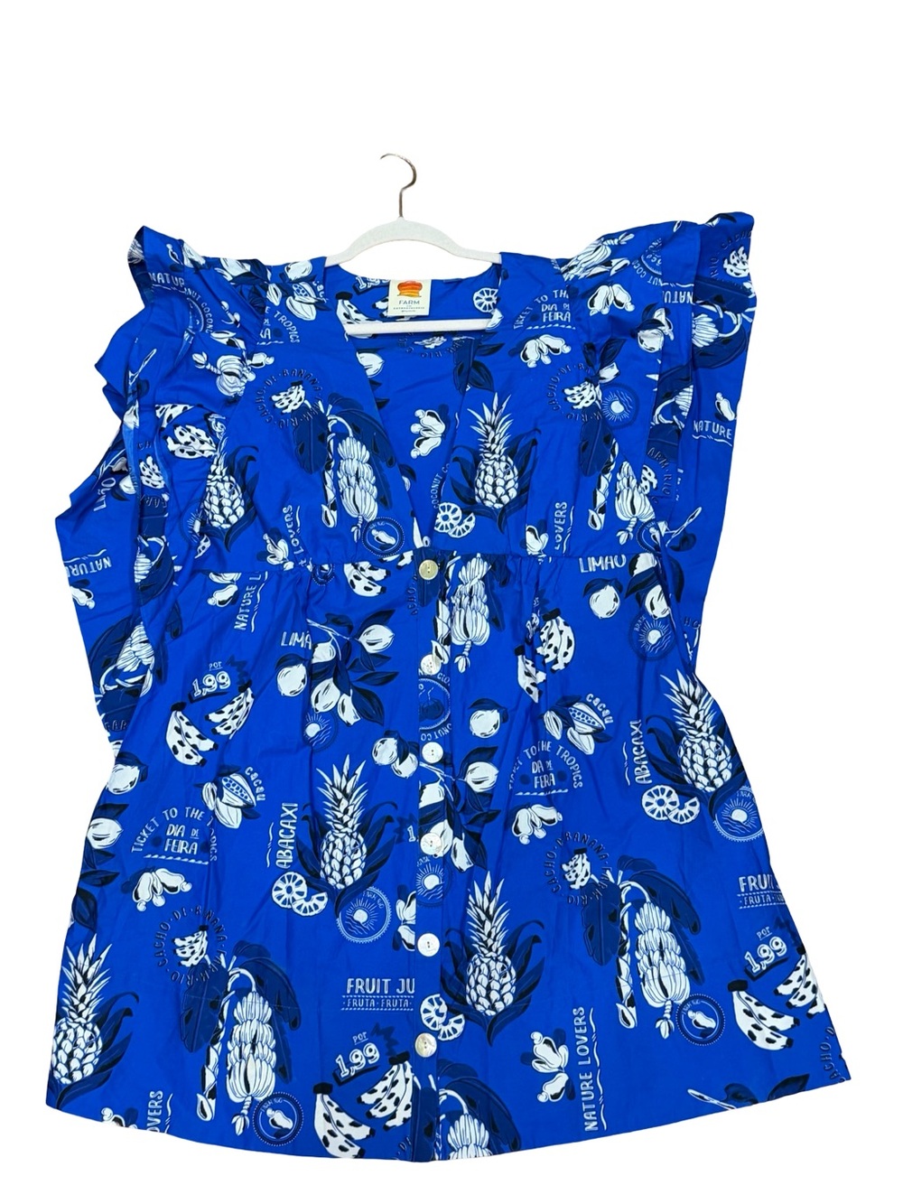 💙 Farm Rio Flutter Sleeve Babydoll Mini Dress Floral Boho Tiered Dress Size XL - Picture 14 of 16
